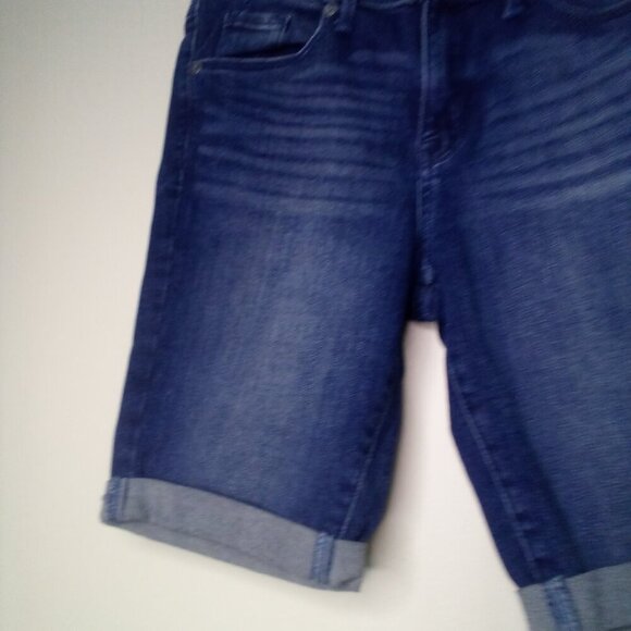 Mossimo Bermuda Shorts Women 00 Mid-Rise Power Stretch Roll Hem Denim Blue - Picture 5 of 15